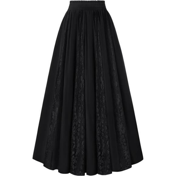 Women Boho Flowy Lace Patchwork Renaissance Long Skirts Black - Picture 1 of 6